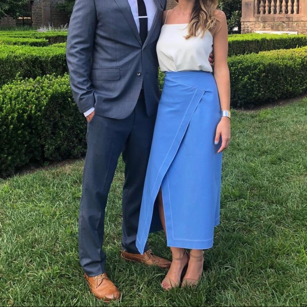 Rosetta Getty Asymmetrical Midi Blue Skirt
